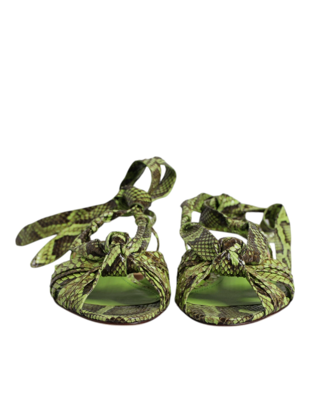 Grüne Sandalen mit Knöchelriemen im Animal-Print