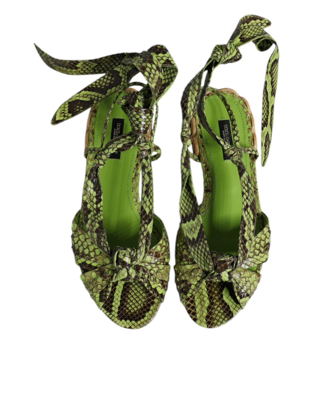 Grüne Sandalen mit Knöchelriemen im Animal-Print