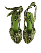 Grüne Sandalen mit Knöchelriemen im Animal-Print