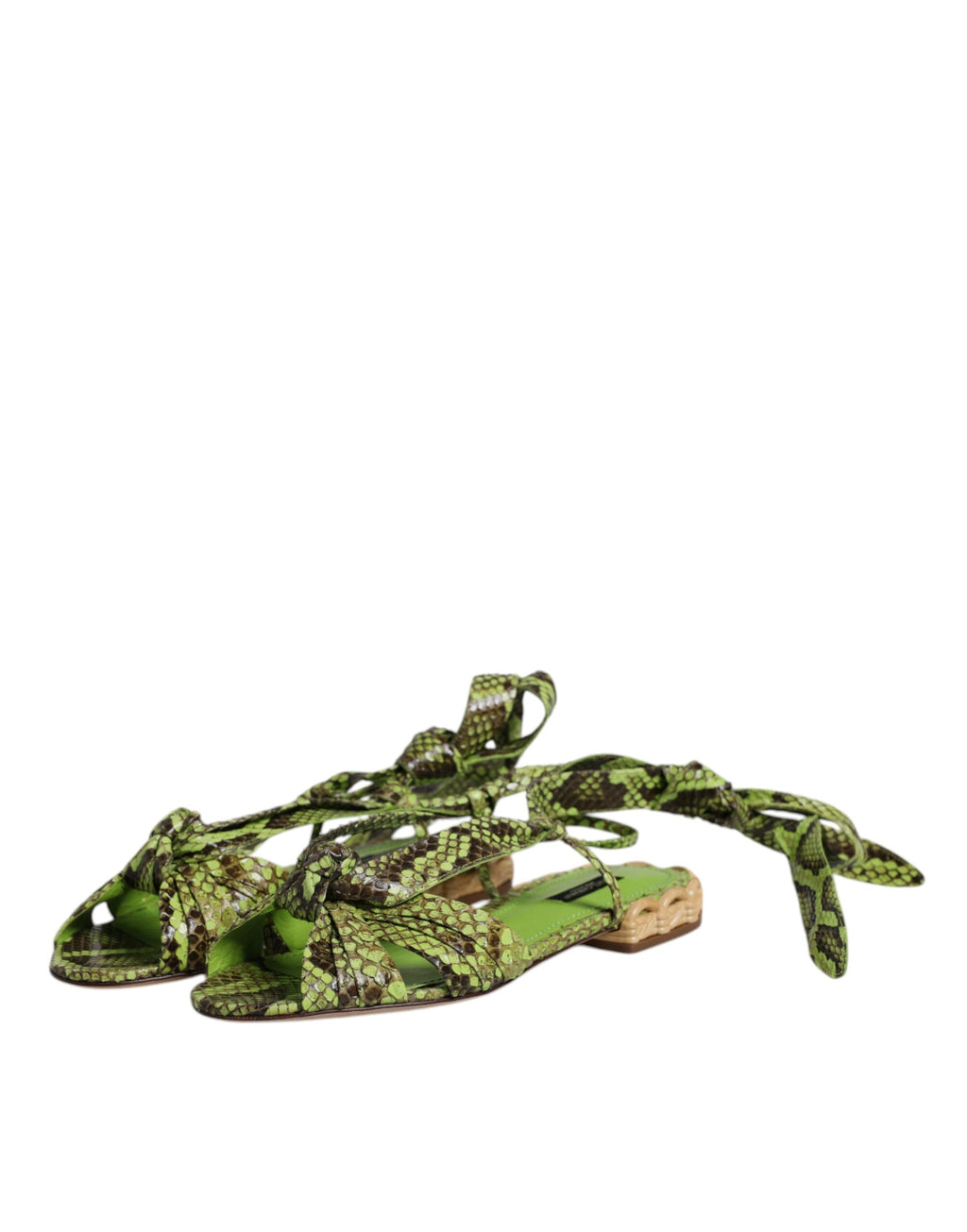 Grüne Sandalen mit Knöchelriemen im Animal-Print