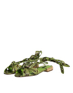 Grüne Sandalen mit Knöchelriemen im Animal-Print