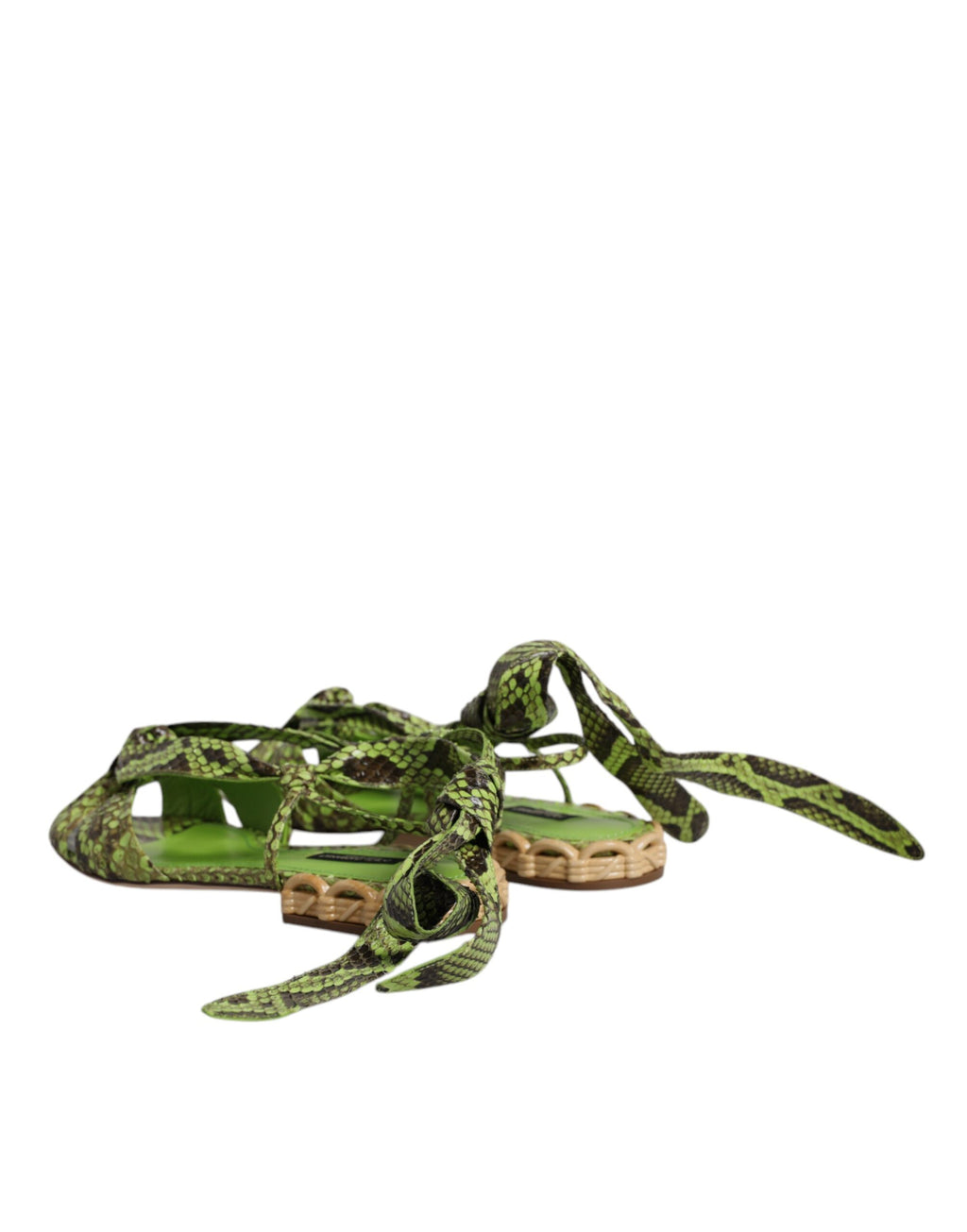 Grüne Sandalen mit Knöchelriemen im Animal-Print