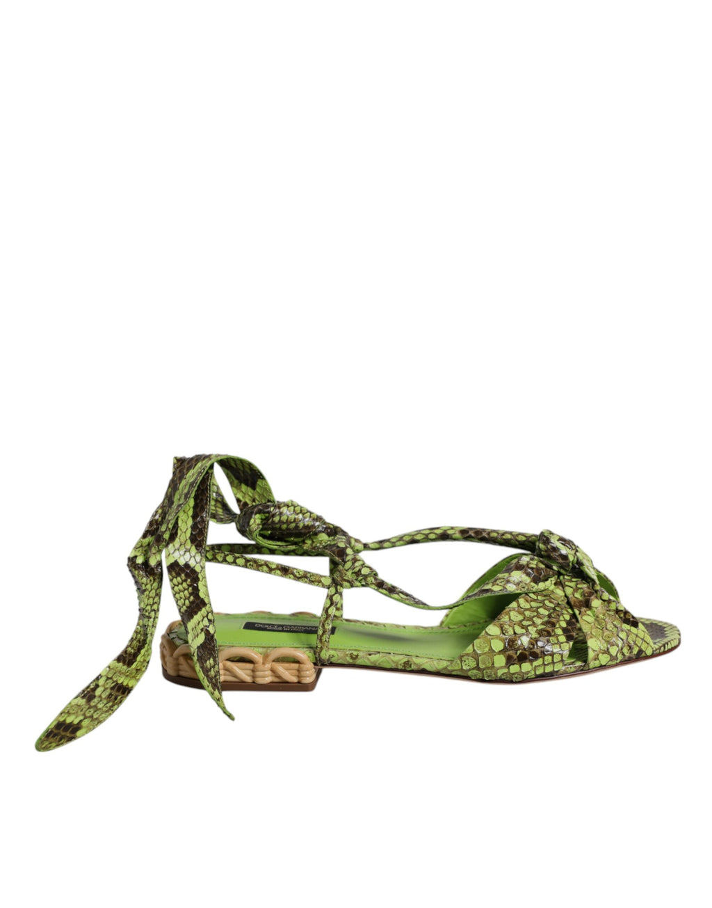 Grüne Sandalen mit Knöchelriemen im Animal-Print