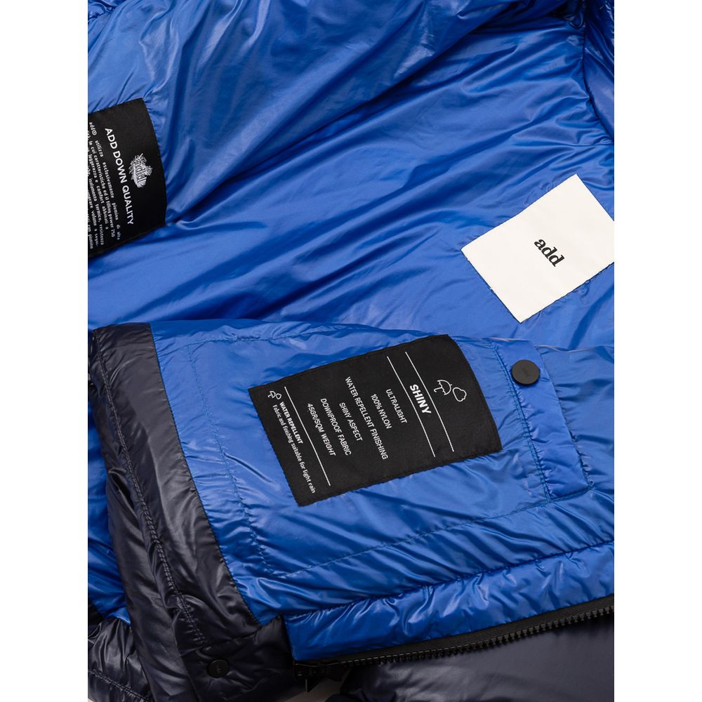 Blaue Polyamid-Jacke in voller Länge
