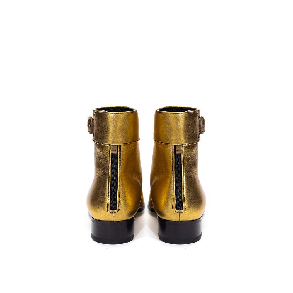 Gold Leather Ankle Boots