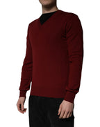 Maroon Cashmere V-Neck Men's Pullover Sweater