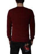 Maroon Cashmere V-Neck Men's Pullover Sweater