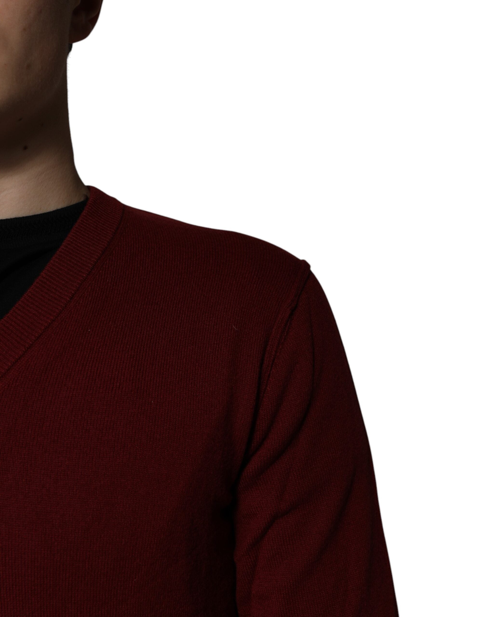 Maroon Cashmere V-Neck Men's Pullover Sweater