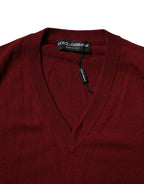 Maroon Cashmere V-Neck Men's Pullover Sweater