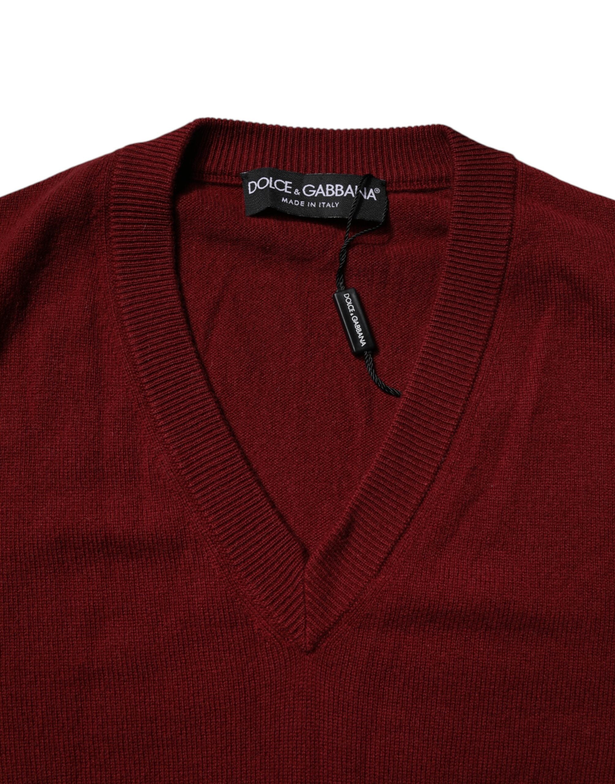 Maroon Cashmere V-Neck Men's Pullover Sweater