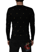 Schwarzer Pullover mit Rundhalsausschnitt und Ananas-Muster