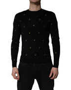 Schwarzer Pullover mit Rundhalsausschnitt und Ananas-Muster