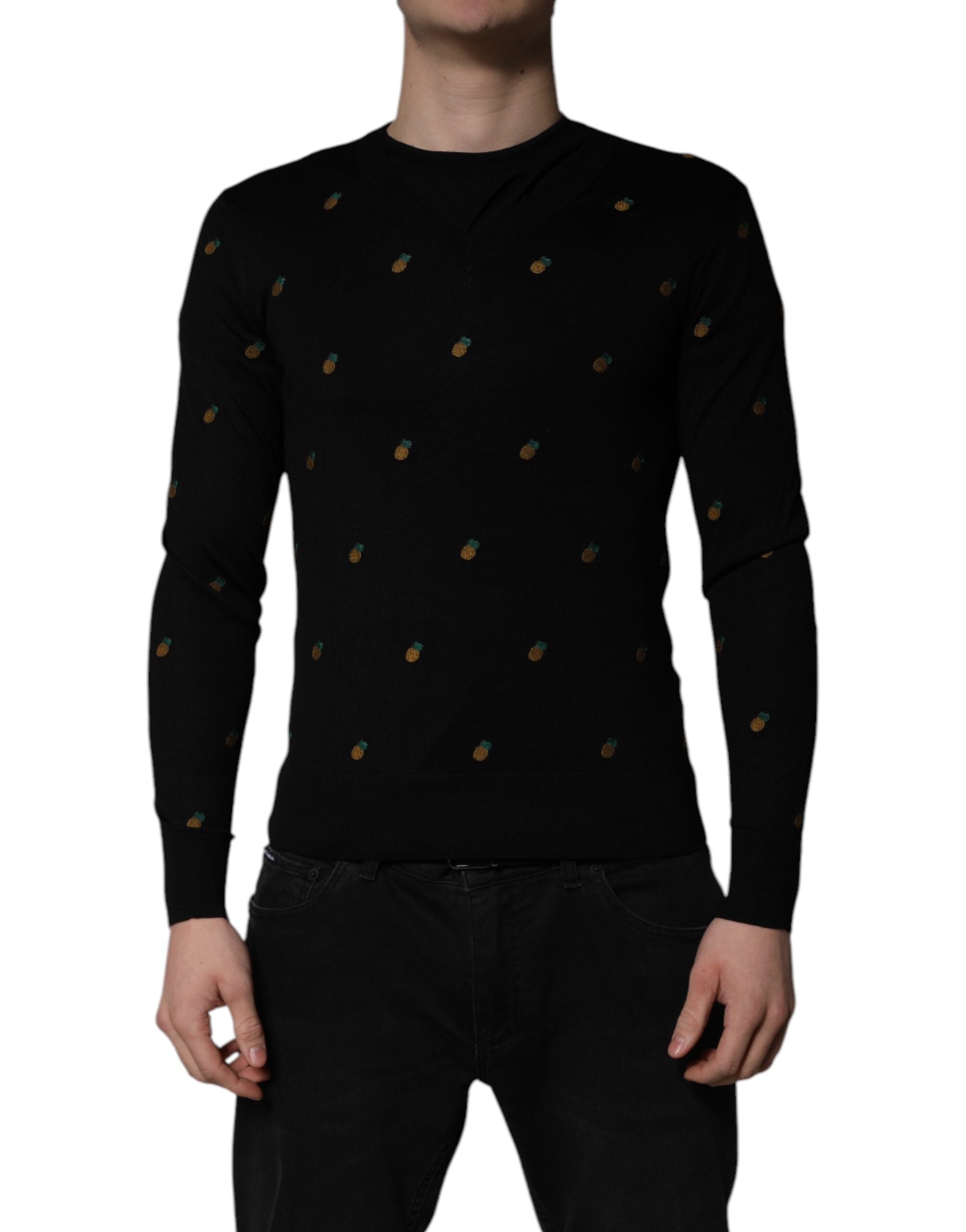 Schwarzer Pullover mit Rundhalsausschnitt und Ananas-Muster