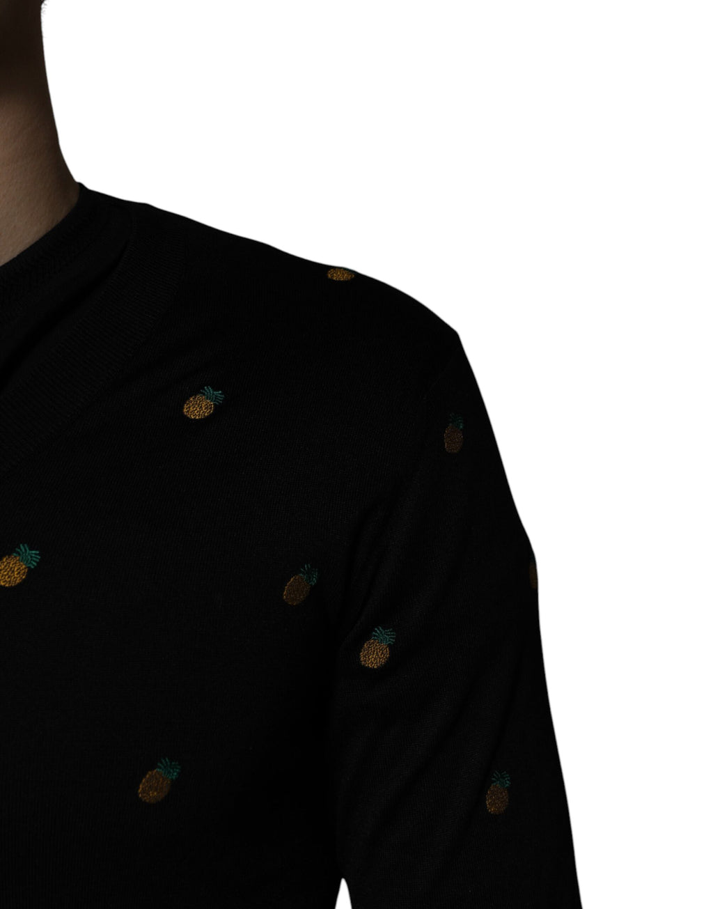 Schwarzer Pullover mit Rundhalsausschnitt und Ananas-Muster