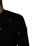 Schwarzer Pullover mit Rundhalsausschnitt und Ananas-Muster