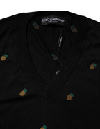 Schwarzer Pullover mit Rundhalsausschnitt und Ananas-Muster