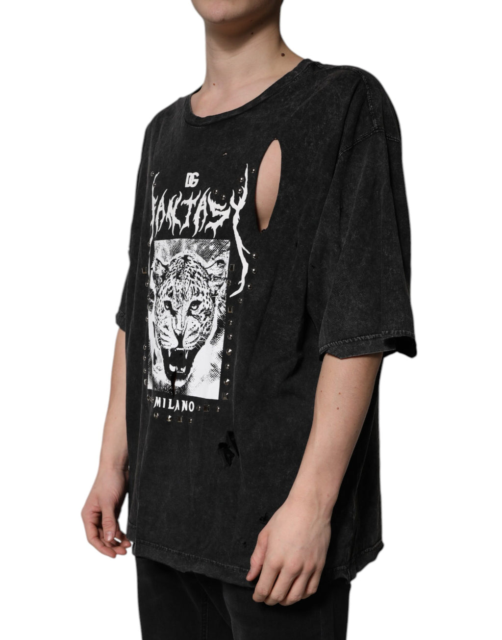 Schwarzes T-Shirt aus Baumwolle mit Rundhalsausschnitt und Grafikprint