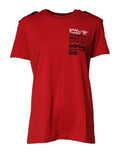 Rotes Baumwoll-T-Shirt mit Rundhalsausschnitt und Grafikprint
