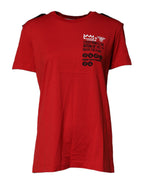 Rotes Baumwoll-T-Shirt mit Rundhalsausschnitt und Grafikprint