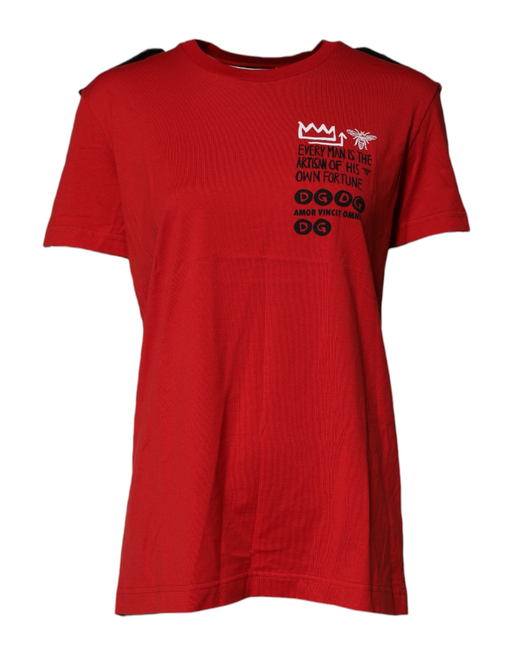 Rotes Baumwoll-T-Shirt mit Rundhalsausschnitt und Grafikprint