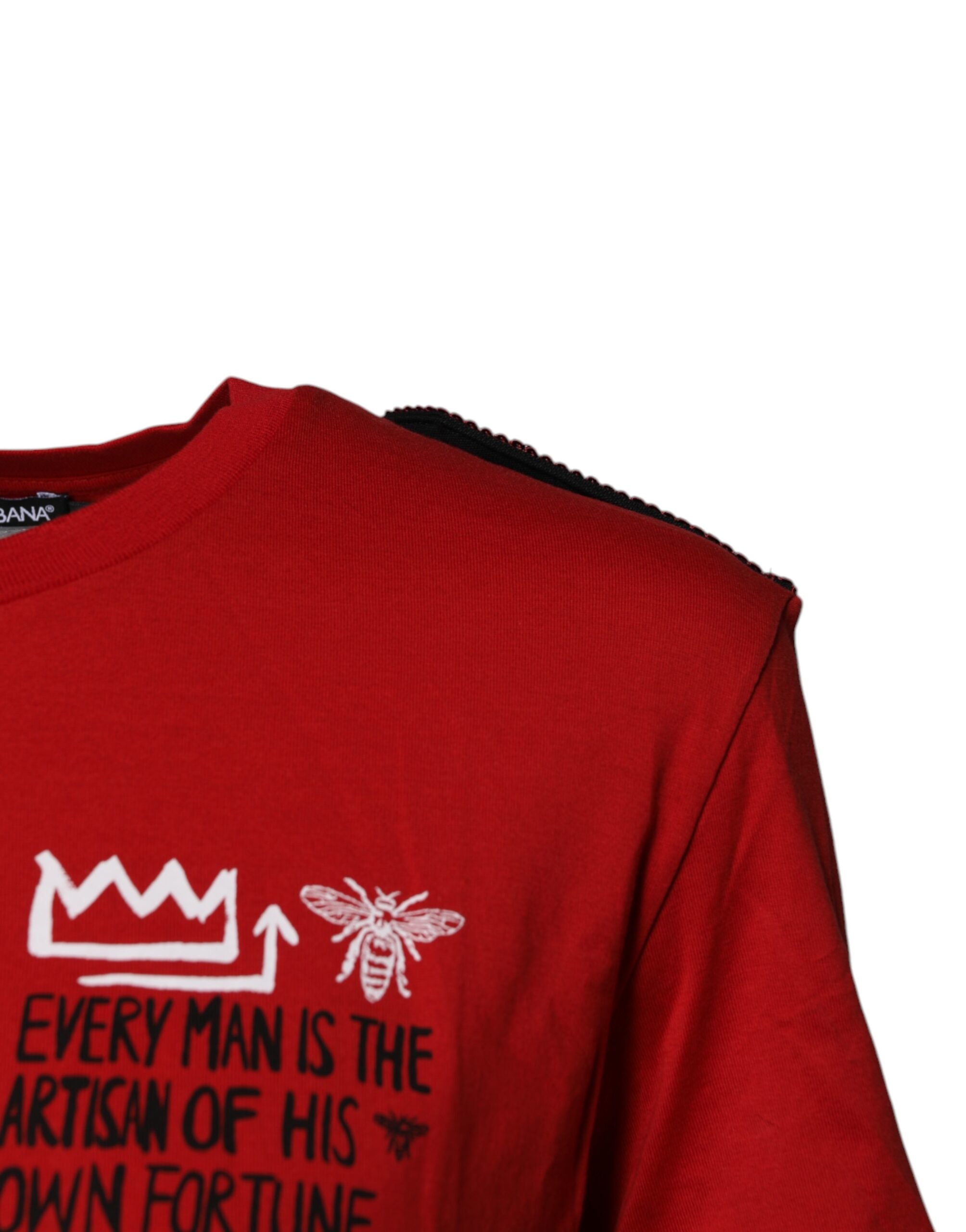 Rotes Baumwoll-T-Shirt mit Rundhalsausschnitt und Grafikprint