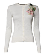 Cremefarbener Seidencardigan mit Blumenstickerei