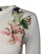 Cremefarbener Seidencardigan mit Blumenstickerei