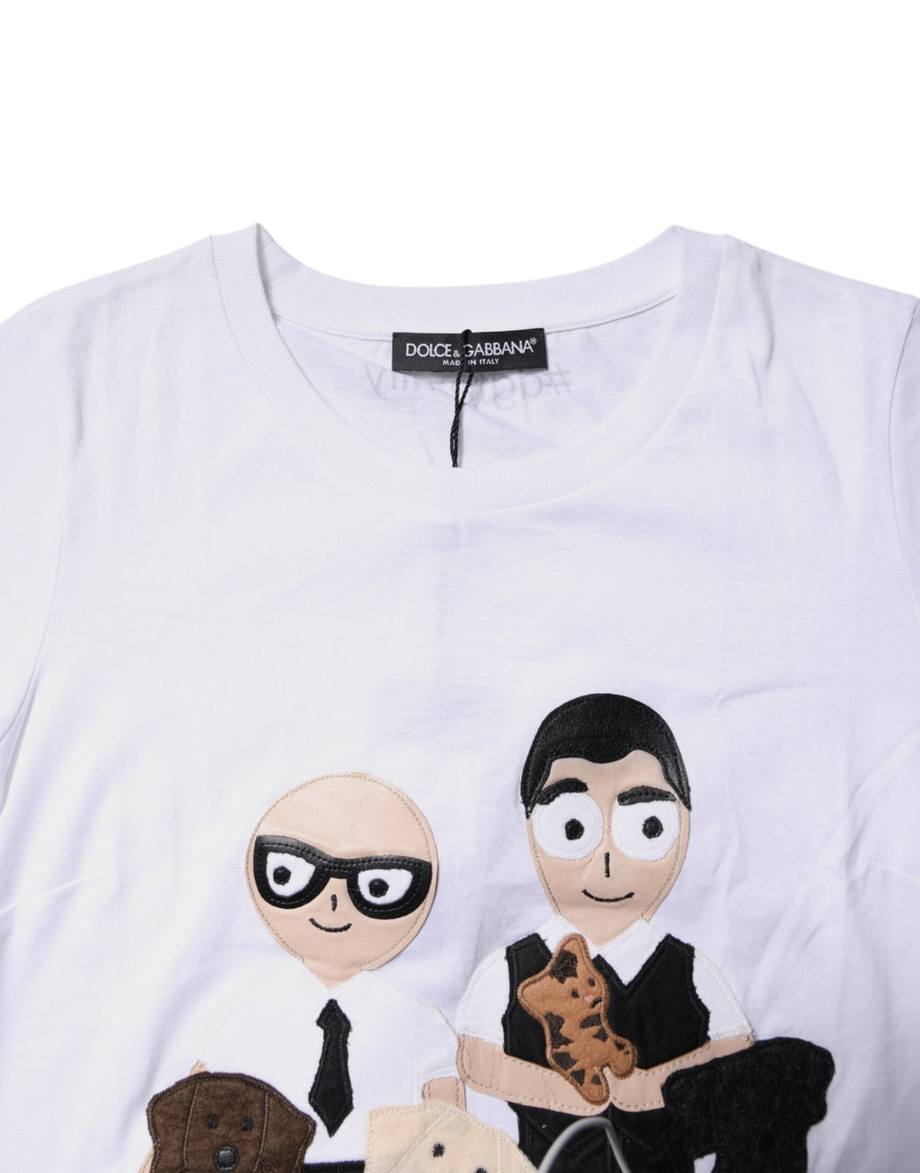 T-Shirt aus weißer Baumwolle mit #DGFAMILY-Stickerei