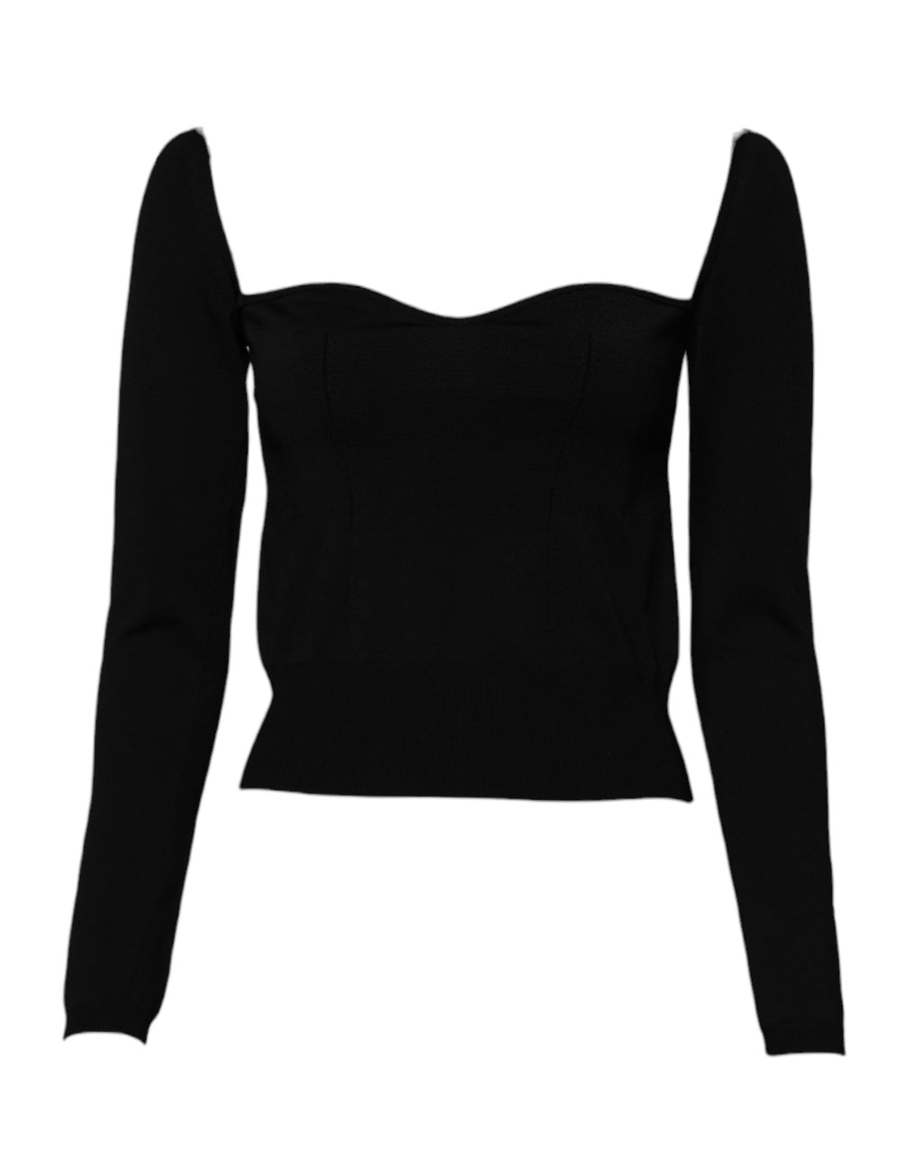 Schwarzer Pullover mit eckigem Ausschnitt und langen Ärmeln