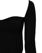 Schwarzer Pullover mit eckigem Ausschnitt und langen Ärmeln