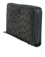 Green Ostrich Logo Plaque Zip Around Continental Wallet