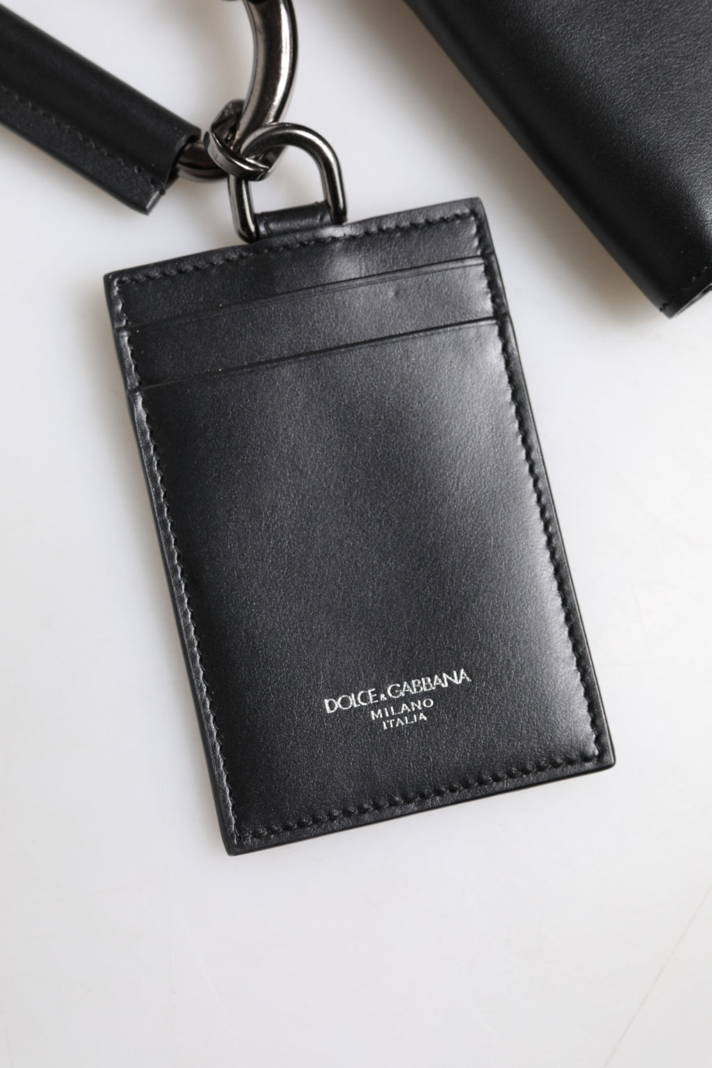 Schwarzes Leder Lanyard Reißverschluss Kartenetui Portemonnaie