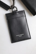 Schwarzes Leder Lanyard Reißverschluss Kartenetui Portemonnaie