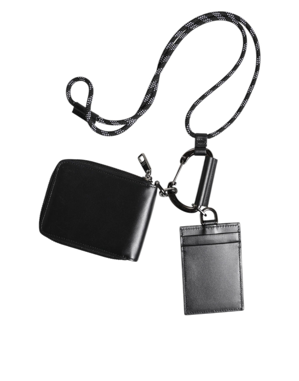 Schwarzes Leder Lanyard Reißverschluss Kartenetui Portemonnaie