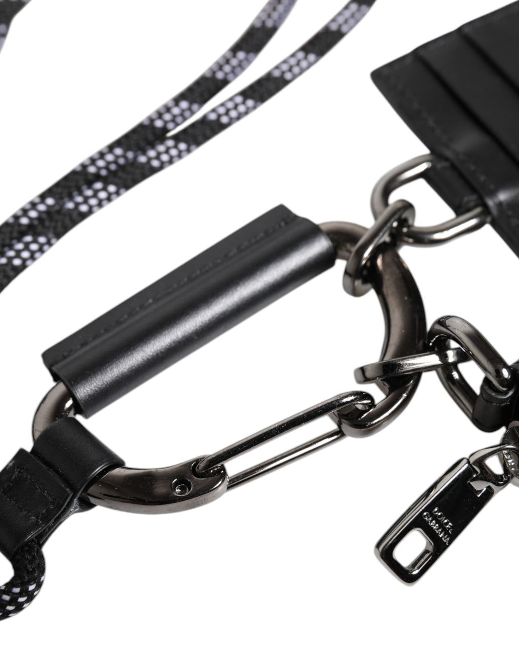 Schwarzes Leder Lanyard Reißverschluss Kartenetui Portemonnaie