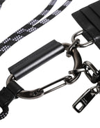 Schwarzes Leder Lanyard Reißverschluss Kartenetui Portemonnaie