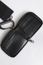 Schwarzes Leder Lanyard Reißverschluss Kartenetui Portemonnaie