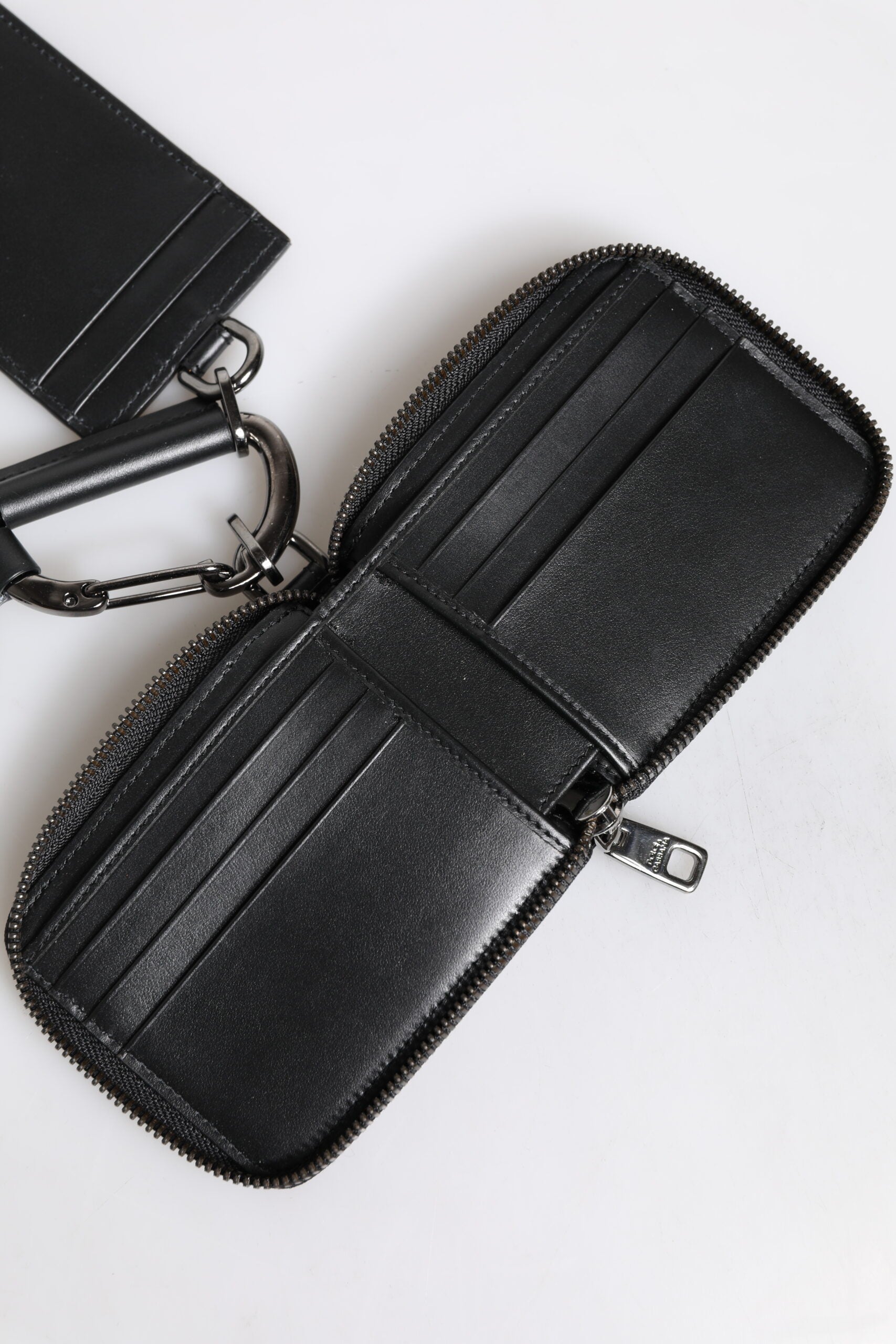 Schwarzes Leder Lanyard Reißverschluss Kartenetui Portemonnaie