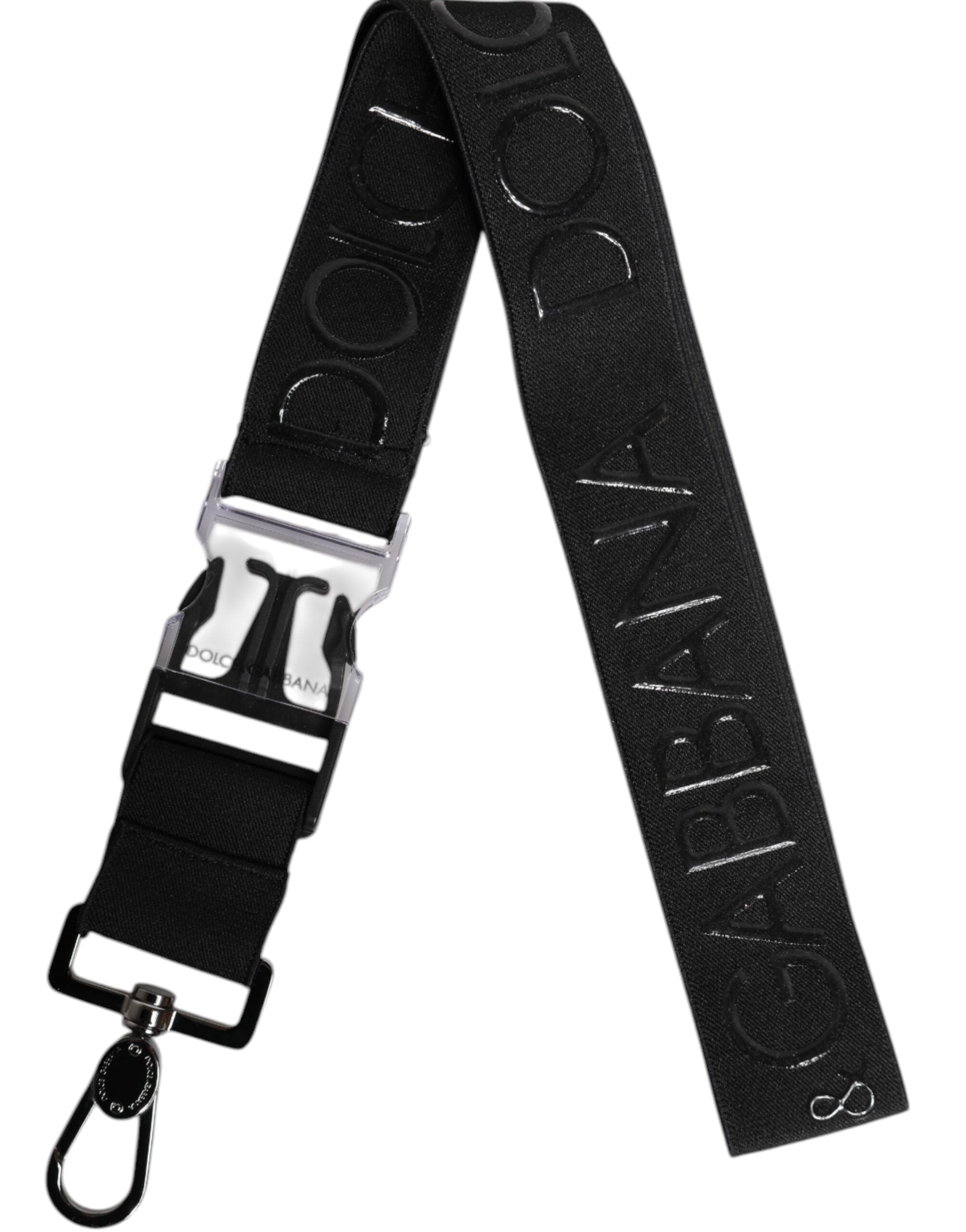Schlüsselanhänger aus schwarzem Stretch-Polyester mit gummiertem DG-Logo