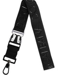 Schlüsselanhänger aus schwarzem Stretch-Polyester mit gummiertem DG-Logo