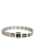 White Leather Gold Tone Rotating Buckle Belt