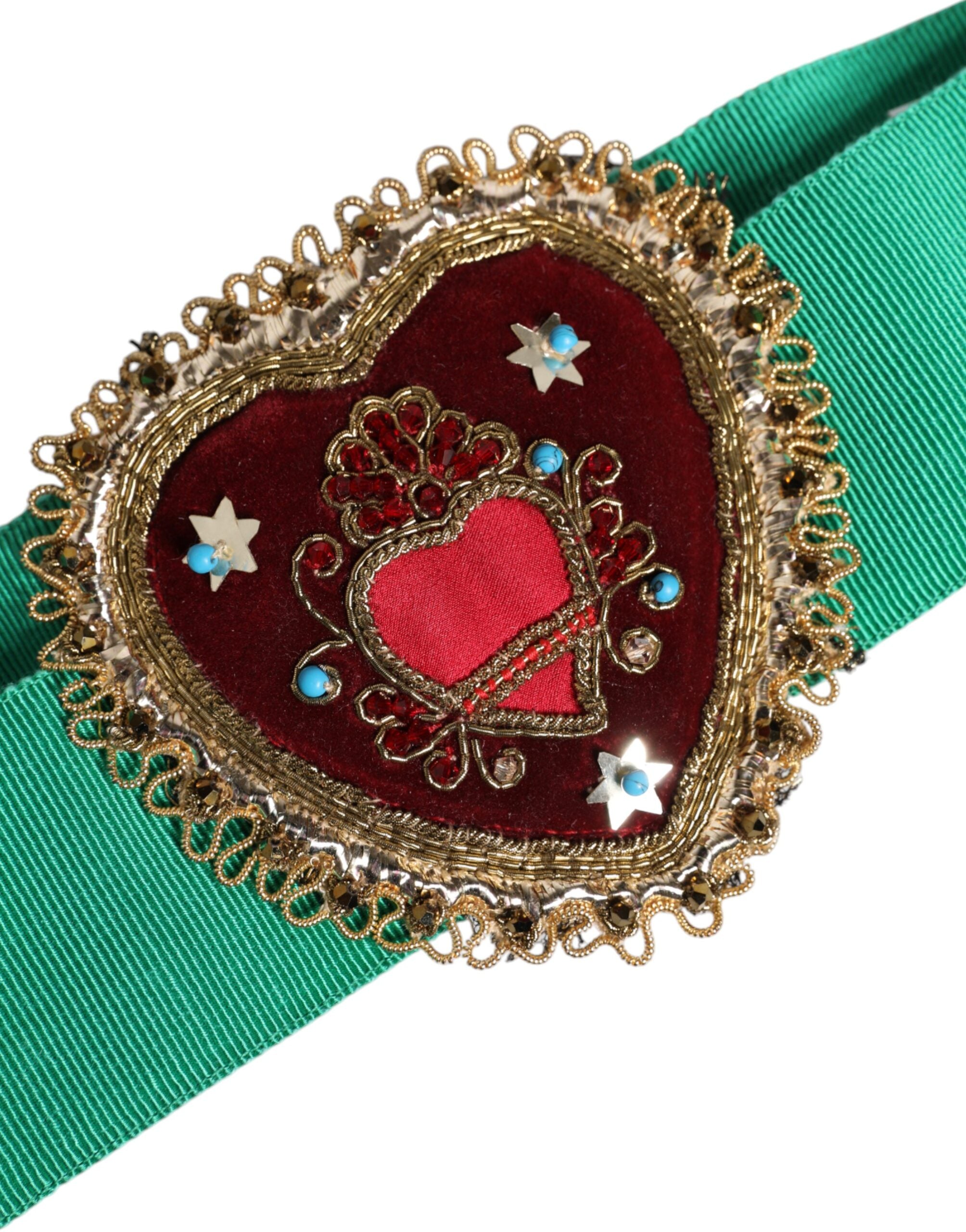 Grüner Stretch-Breitgürtel mit Herzverzierung