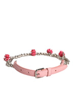 Rosa verzierter Gürtel aus texturiertem Leder mit Rosenmotiv