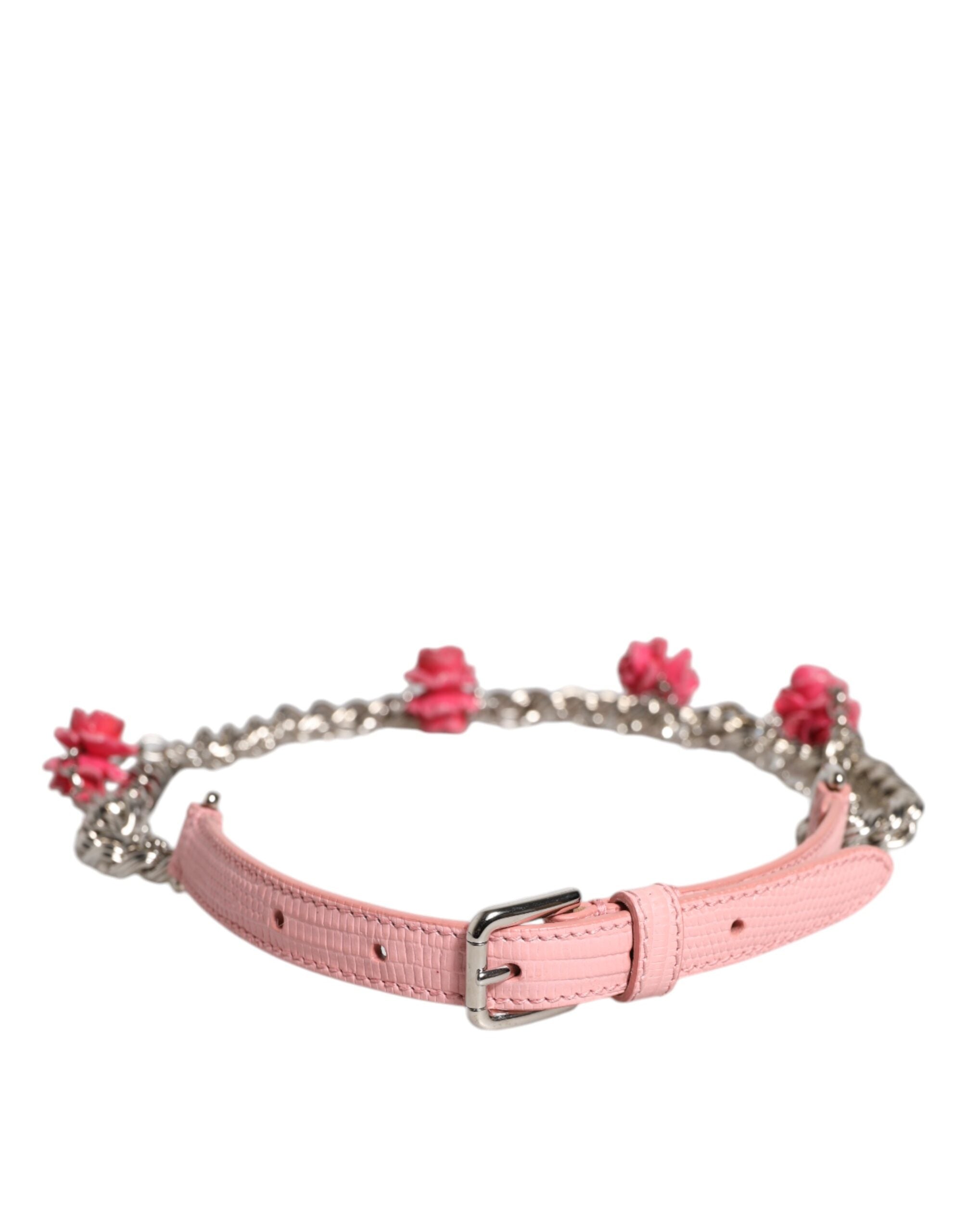 Rosa verzierter Gürtel aus texturiertem Leder mit Rosenmotiv