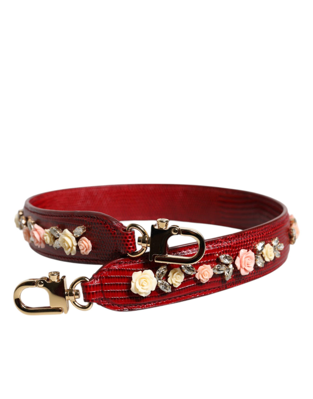 Rote Umhängetasche aus Leder mit Blumenmuster