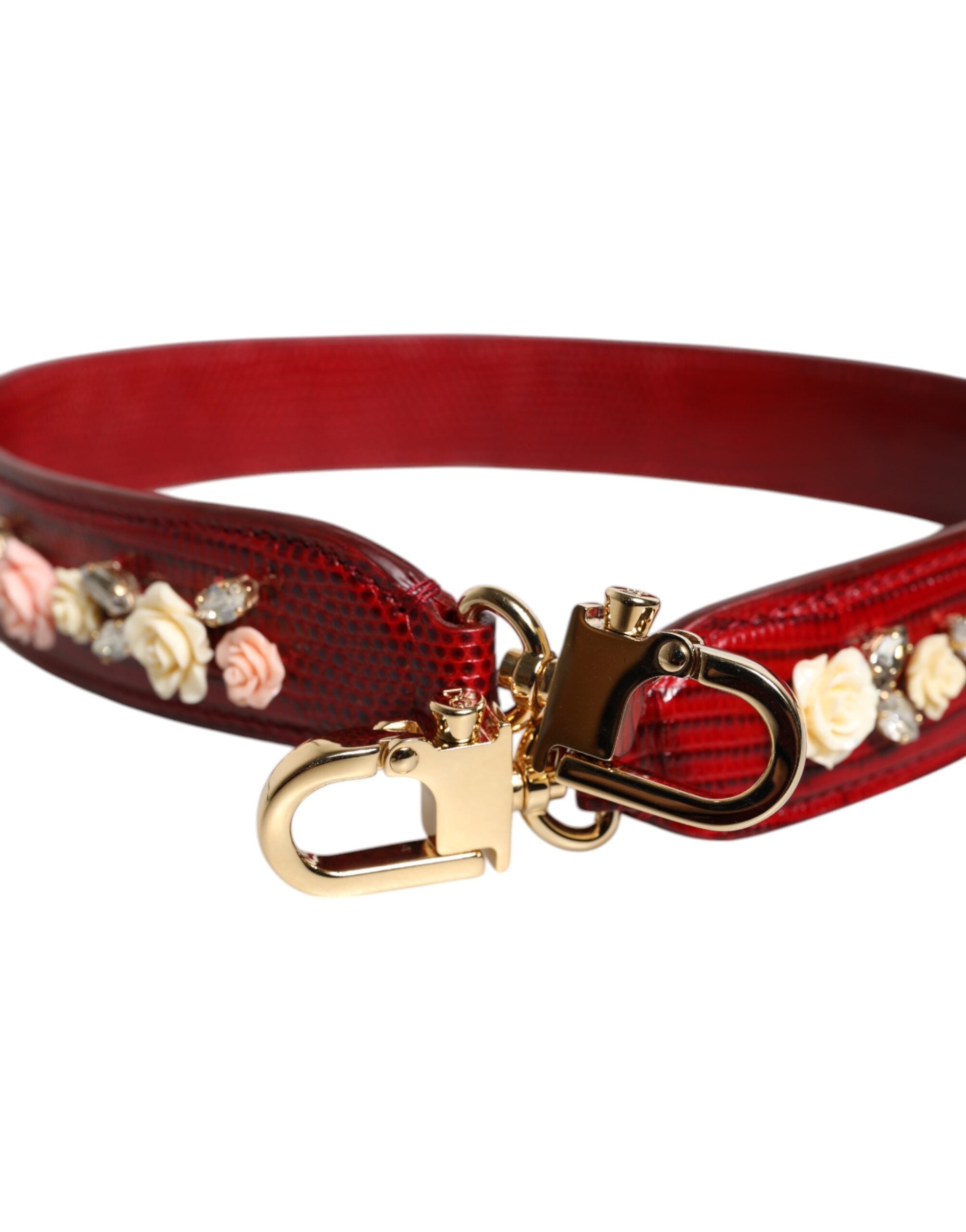 Rote Umhängetasche aus Leder mit Blumenmuster