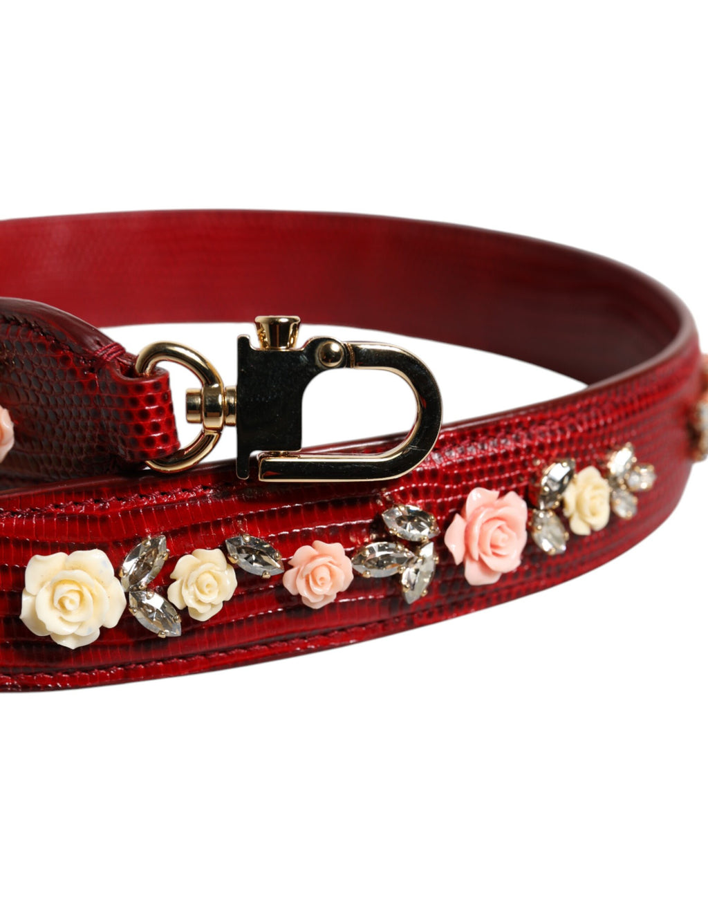 Rote Umhängetasche aus Leder mit Blumenmuster
