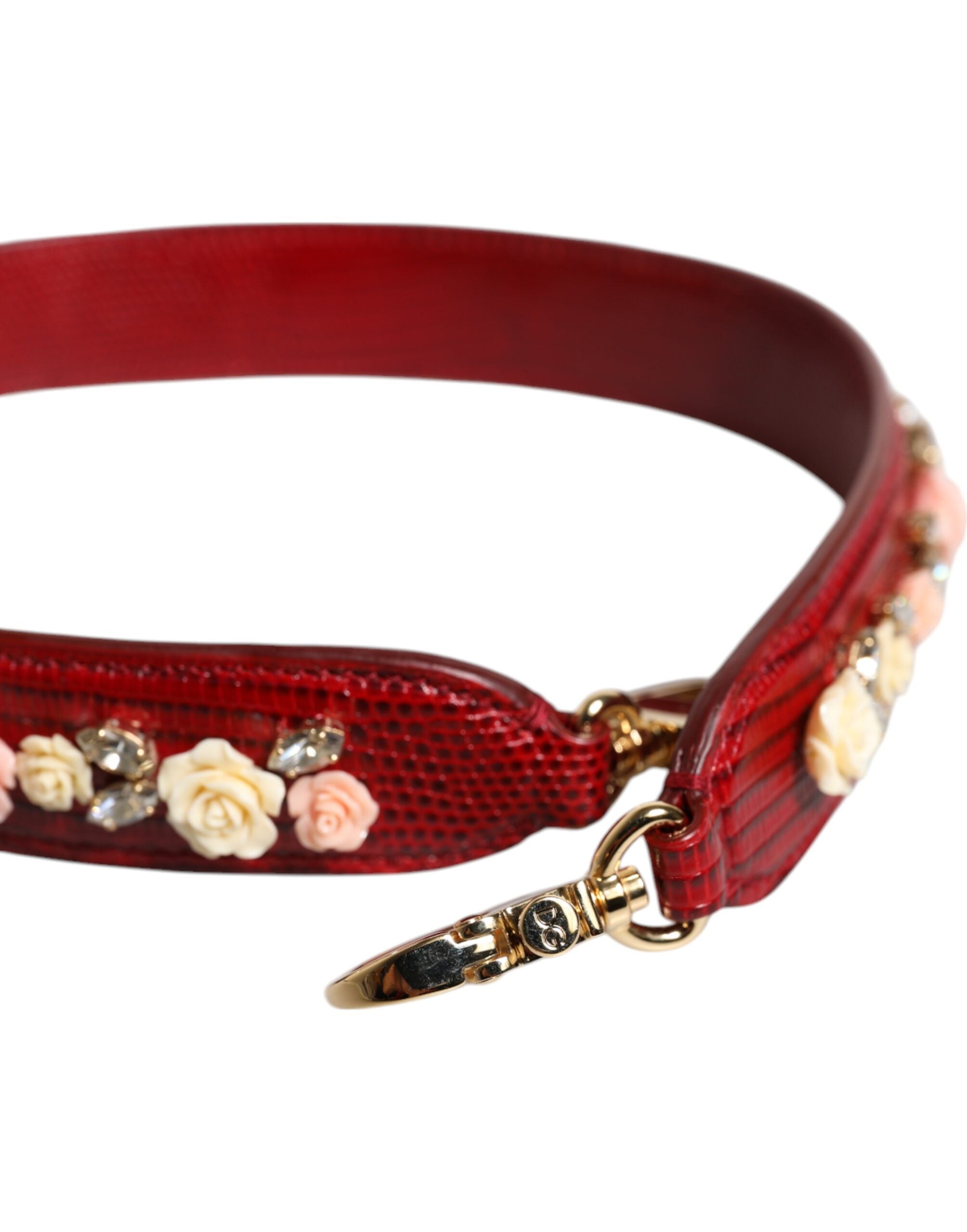 Rote Umhängetasche aus Leder mit Blumenmuster