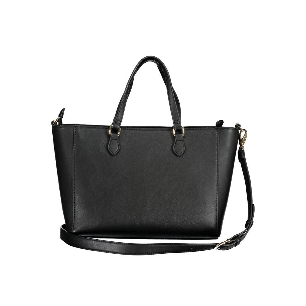 Black Polyurethane Women's Bag with Adjustable Shoulder Strap