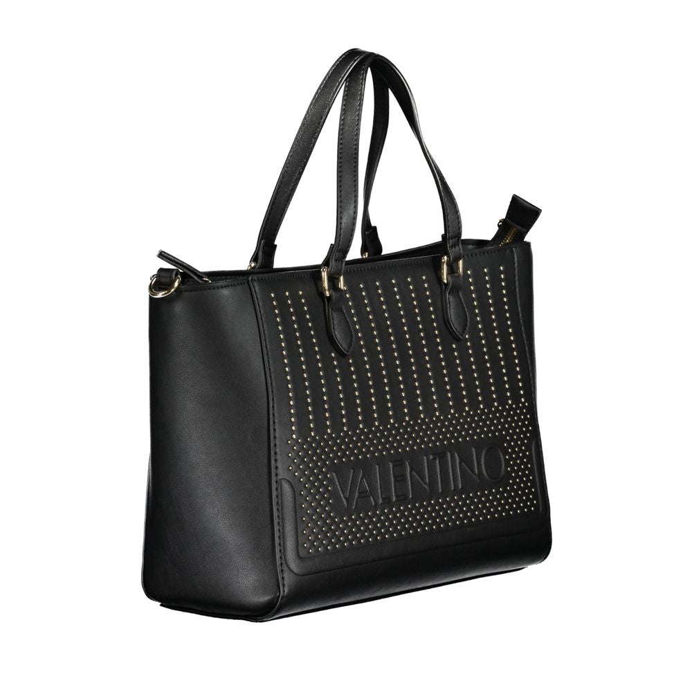 Black Polyurethane Women's Bag with Adjustable Shoulder Strap